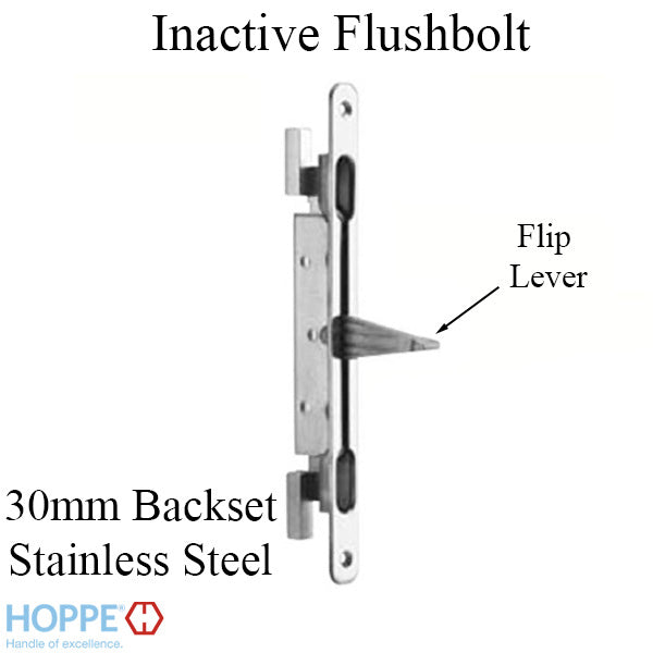 Hoppe Inactive Flushbolt for Double French Doors – 30mm Rod Backset, Brushed Stainless
