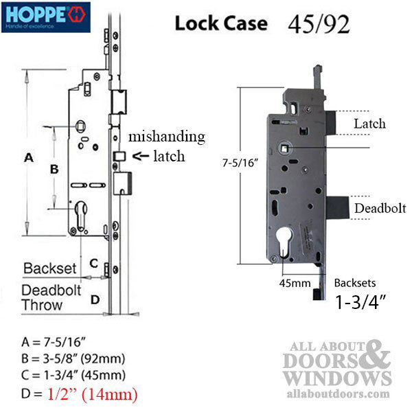 Hoppe Multipoint Lock Bottom Gear – 45mm Backset, 92mm PZ, Tongue Version