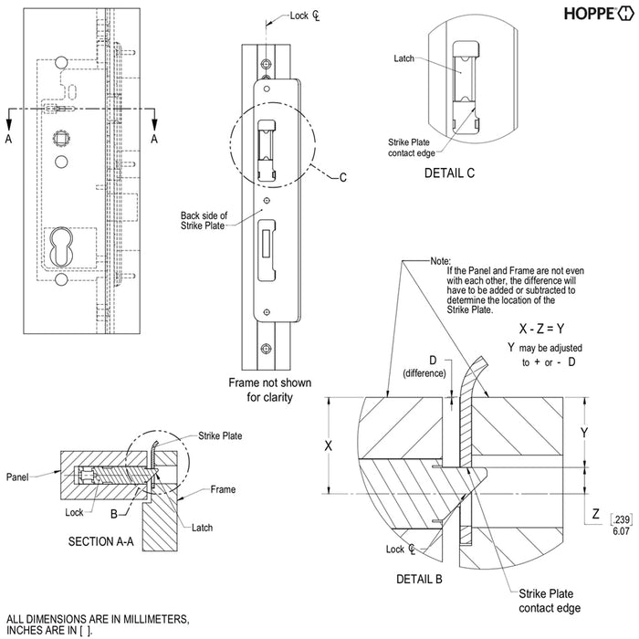 Hoppe Latch & Deadbolt Strike Plate – Flat, 1.30" x 8.82", Stainless Steel