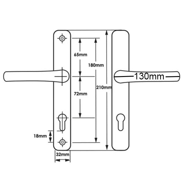 Active Handle Set for Multipoint Locks – 72mm PZ