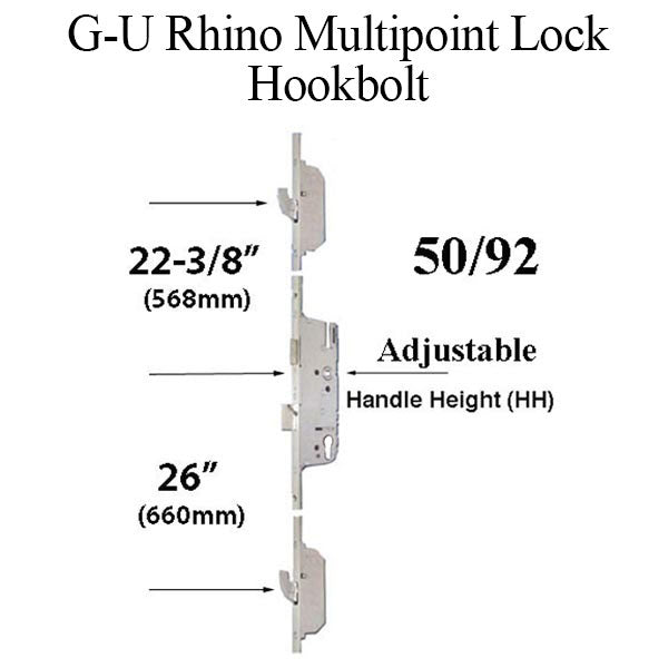 GU Rhino Hook Bolt Multipoint Lock – 50mm Backset, 92mm PZ, Silver Ferguard
