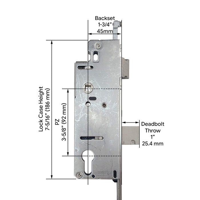 Hoppe Multipoint Lower Extension with Tongue – 45mm Backset, 92mm PZ, 36" Handle Height, 26.42" Tongue