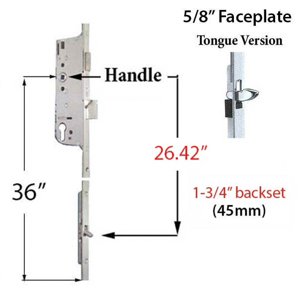 Hoppe Multipoint Lower Extension with Tongue – 45mm Backset, 92mm PZ, 36" Handle Height, 26.42" Tongue