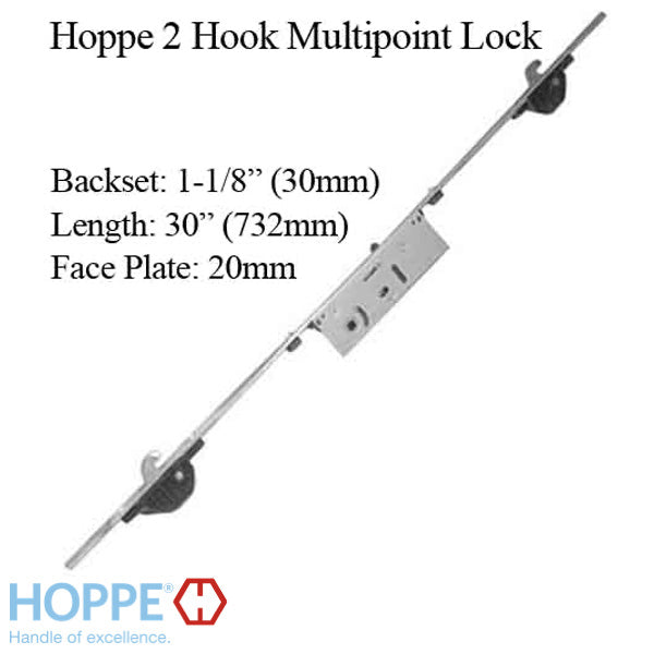 Hoppe 2-Hook Sliding Door Multipoint Lock – 30mm Backset, 20mm Faceplate
