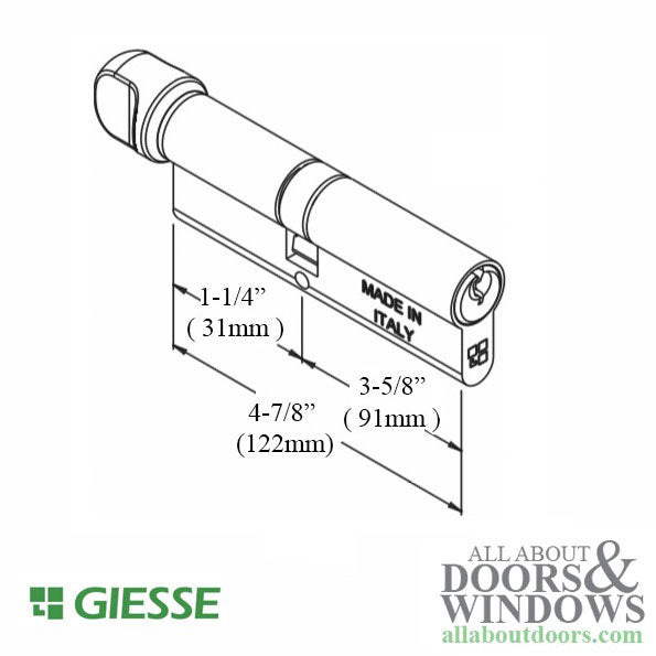 Giesse European Profile Cylinder – 31/91, 122mm, Aluminum