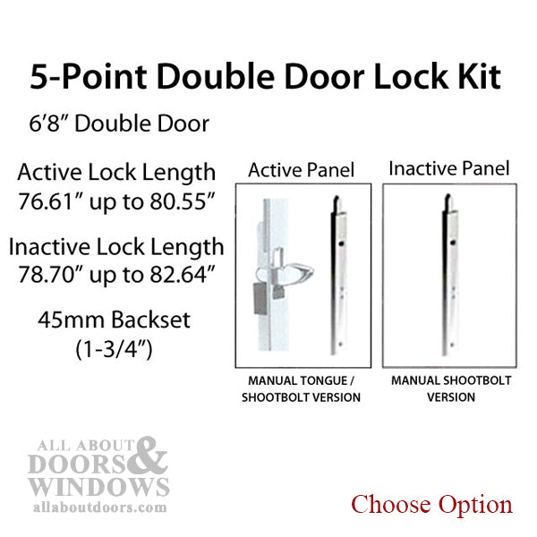 Hoppe HLS9000 Double Door Multipoint Kit for 6' 8" Doors – 45mm Backset