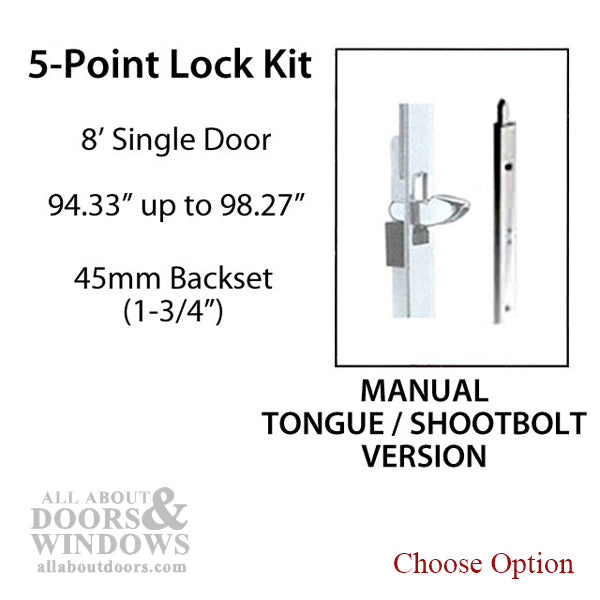 Hoppe HLS-ONE 5-Point Manual Tongue/Shootbolt System for 8' Doors – 45mm Backset