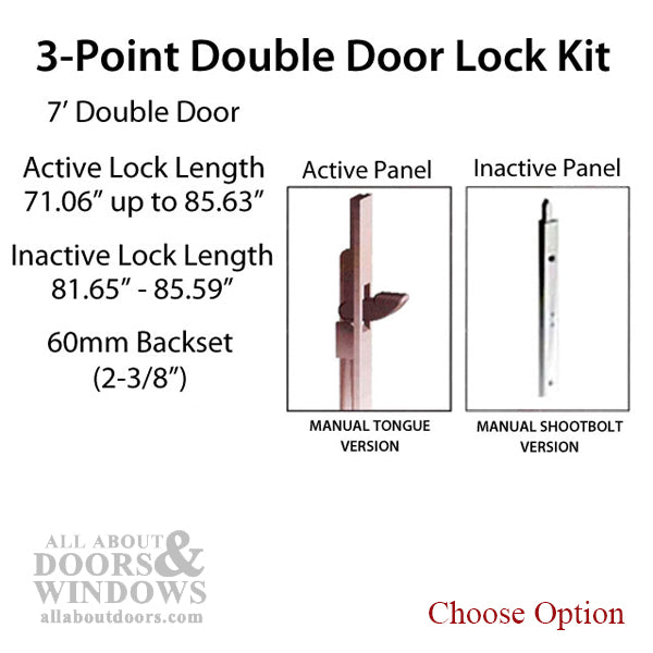Hoppe HLS-ONE 3-Point Manual Tongue System Kit for 7' Doors – 60mm Backset