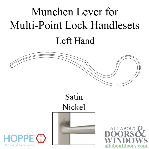 Hoppe Munchen Lever Handle – Left Hand, Satin Nickel