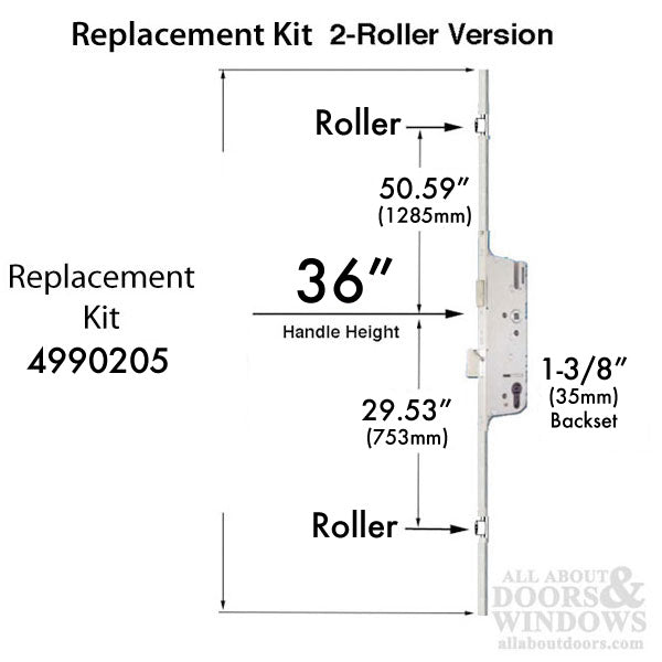 Hoppe Multipoint Lock Replacement Kit for FUHR 93" Doors – 35mm Backset, 92mm PZ, Two Roller