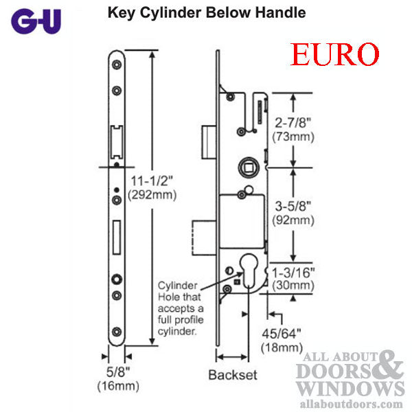 GU Monolock Single Point Mortise Lock – 50mm Backset, 92mm PZ, Key Below