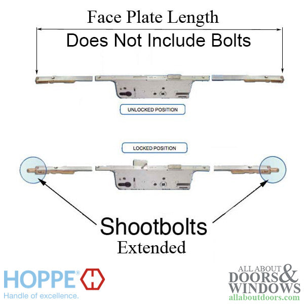 Hoppe HLS9000 Bottom Gear with Tongue and Shootbolt – 45mm Backset, 16mm Faceplate, 36-7/8" Handle Height