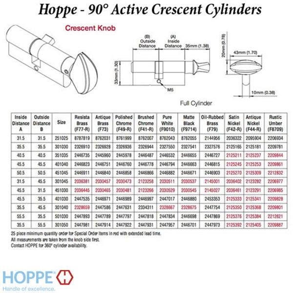 Hoppe 90A Keyed Profile Cylinder with Crescent Knob – Rustic Umber