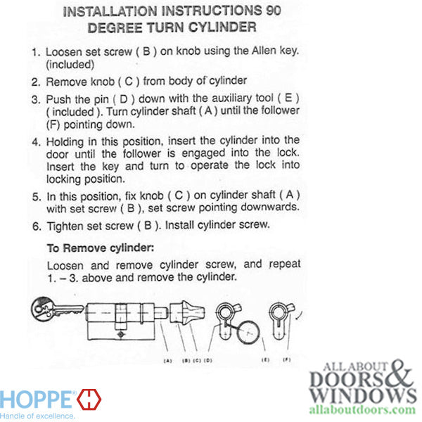 Hoppe 90-Degree Profile Cylinder with Crescent Knob – SC1 Keyway, 3-5/8" Overall
