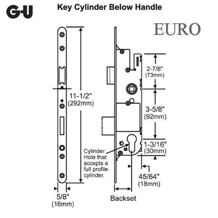 GU Monolock Single Point Mortise Lock – 30mm Backset, 92mm PZ