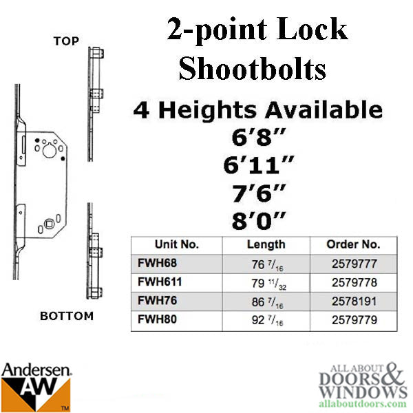 Andersen Passive 2-Point Lock for 6' 8" Frenchwood Hinged Doors – Stainless Steel