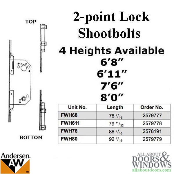 Andersen Passive Multipoint Lock for 8' Frenchwood Doors – Stainless Steel