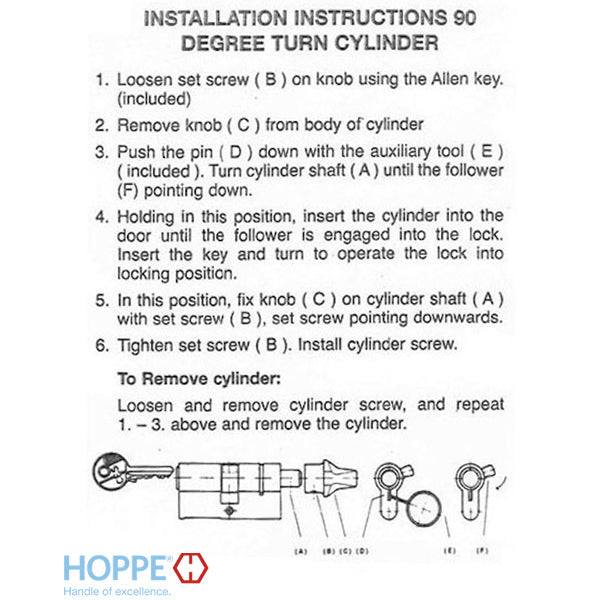 Hoppe 90-Degree Keyed Cylinder with Crescent Knob – Non-Logo Profile