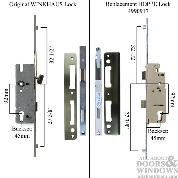 Winkhaus Multipoint Lock for Weathershield Doors – 45mm Backset, 92mm PZ, 36" Handle Height