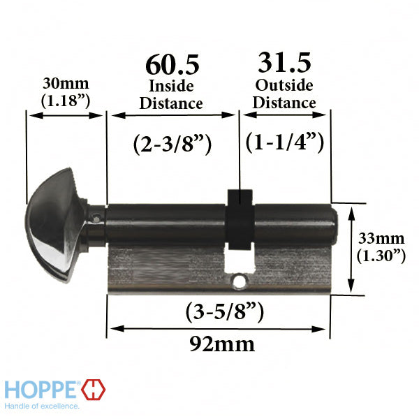 Hoppe 90A Keyed Profile Cylinder with Crescent Knob – Rustic Umber