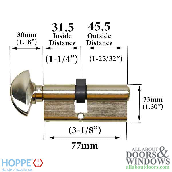 Hoppe 90° Keyed Profile Cylinder with Crescent Knob – Schlage SC1 Keyway