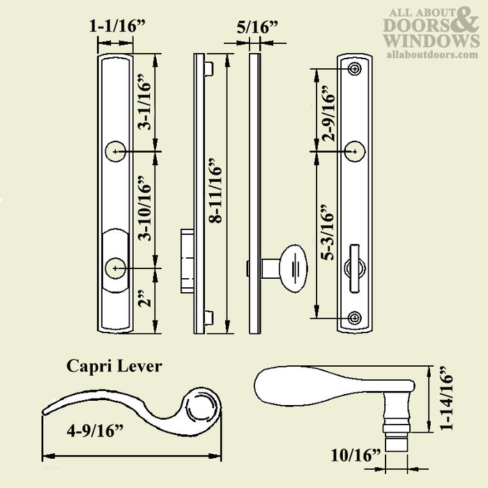 GU Capri Lever Handleset on Venice Plate – Lever Above Key, Polished Brass