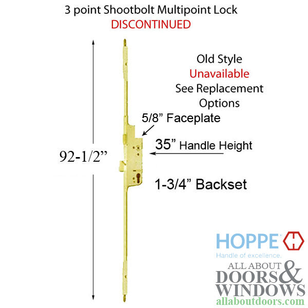 Hoppe 3-Point Multipoint Lock – 45mm Backset, 92mm PZ, 35" Handle Height (Discontinued)