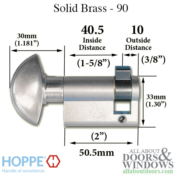 Hoppe 90° Non-Keyed Profile Cylinder with Crescent Knob – 2" Overall Length