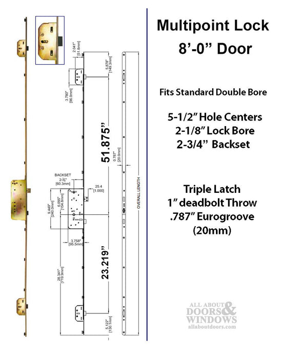Sentry RS Triple Latch Multipoint Lock for 8' Doors – 70mm Backset