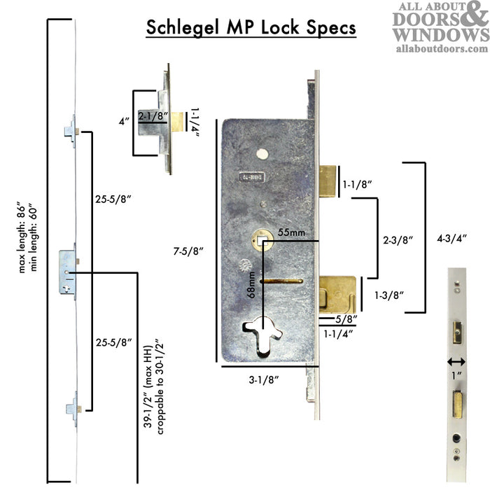 Schlegel 3-Point Multi-Bolt Lock – 55mm Backset, 68mm PZ, 86" Length (Discontinued)