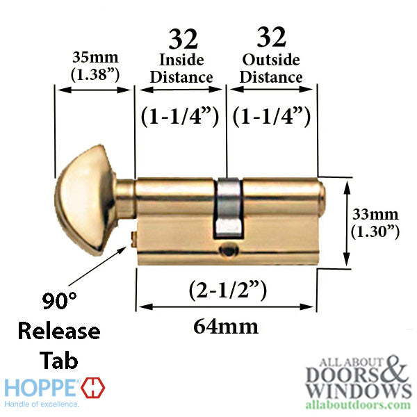 Hoppe 32/32 Active Keyed Euro Profile Cylinder – Schlage SC-1 Keyway
