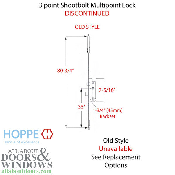 Hoppe 3-Point Multipoint Lock – 45mm Backset, 92mm PZ, 35" Handle Height (Discontinued)