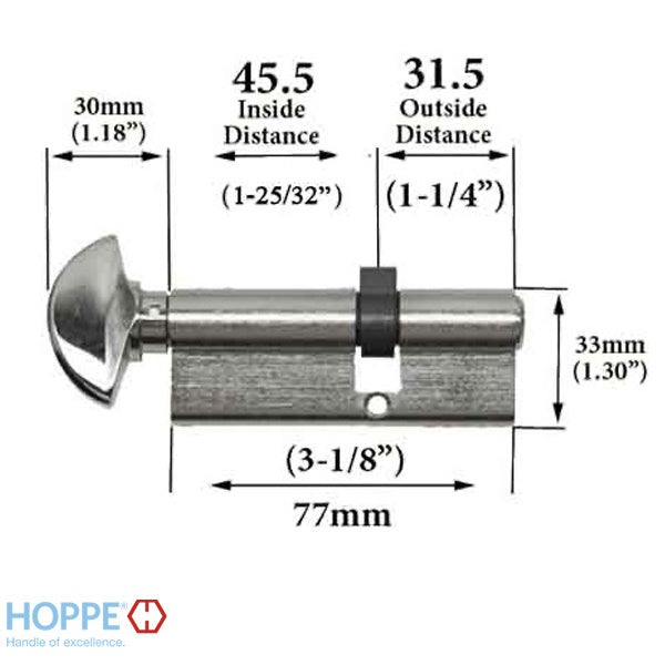 Hoppe 90-Degree Keyed Cylinder with Crescent Knob – Non-Logo Profile