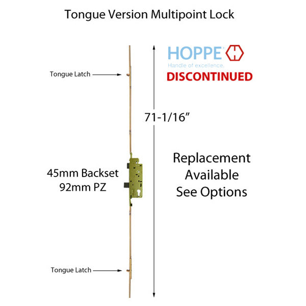 Hoppe Tongue Version Multipoint Lock – 45mm Backset, 92mm PZ (Discontinued)