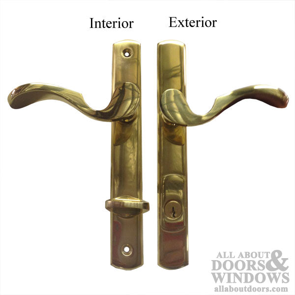 GU Capri Lever Handleset on Venice Plate – Lever Above Key, Polished Brass