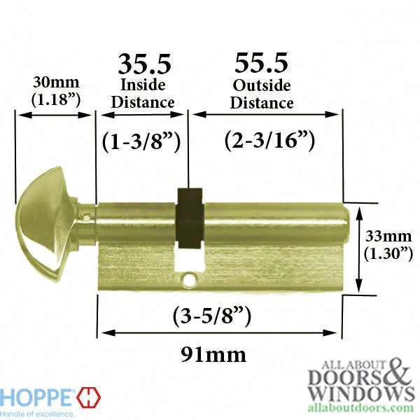 Hoppe 90-Degree Profile Cylinder with Crescent Knob – SC1 Keyway, 3-5/8" Overall
