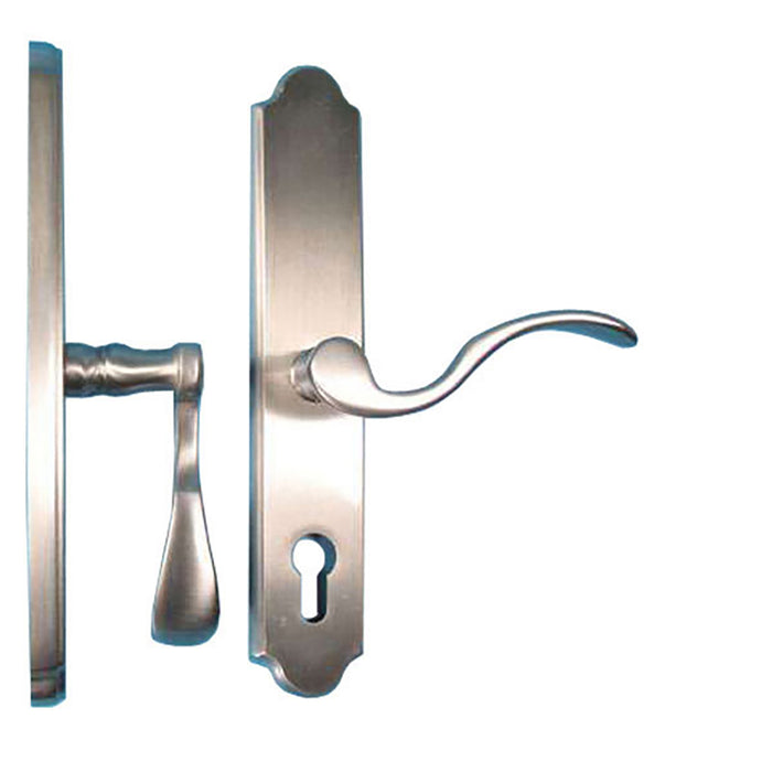 Amesbury Germania Handleset with Lara Plate – 68mm PZ, Satin Nickel/Oil Rubbed Bronze