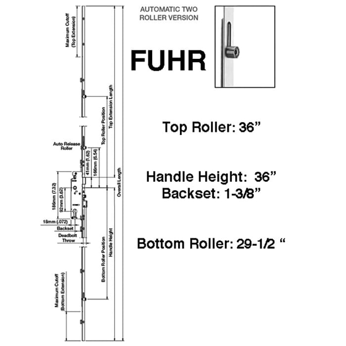 Fuhr Automatic 3 Roller Multipoint Lock – 35mm Backset, 36" Handle Height