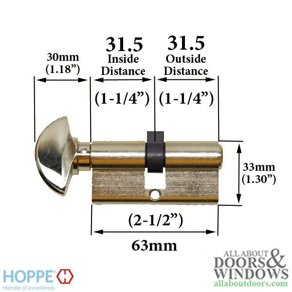 Hoppe 90° Profile Cylinder with Crescent Knob – 31.5/31.5mm, Schlage Keyway
