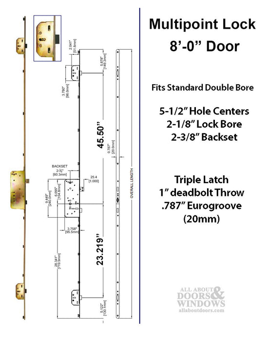 Sentry XL Triple Latch Multipoint Lock with Deadbolt for 8' Doors – 60mm Backset