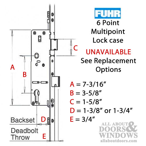 Fuhr 6-Point Multipoint Lock Case for 8' Hinged Patio Doors – 35mm Backset, 92mm PZ