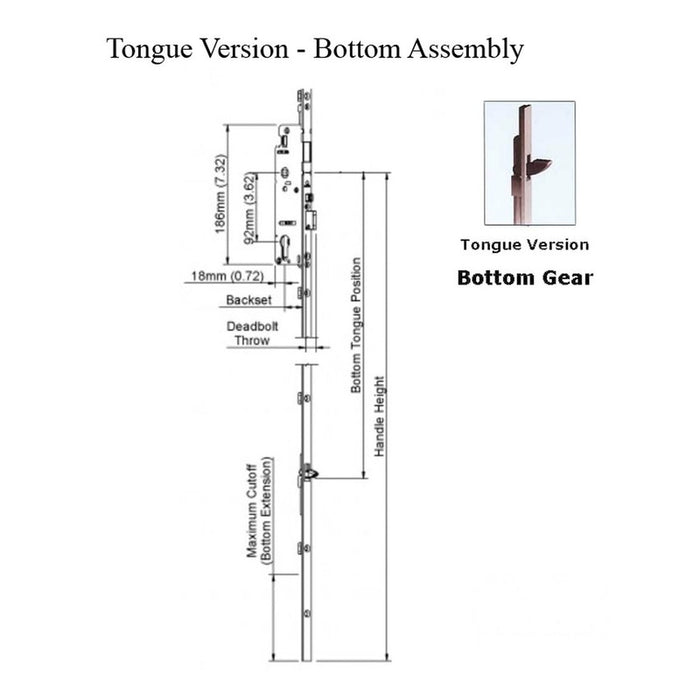 Hoppe Manual Multipoint Lock Gear – 45mm Backset, 92mm PZ, 36" Handle Height