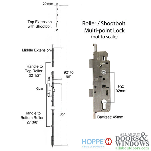 Hoppe 5-Point Multipoint Lock Kit with Rollers and Shootbolts – 45mm Backset, 92mm PZ