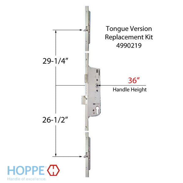 Hoppe Multipoint Lock Replacement Kit for 79-3/16" Doors – 45mm Backset, 92mm PZ, Stainless Steel