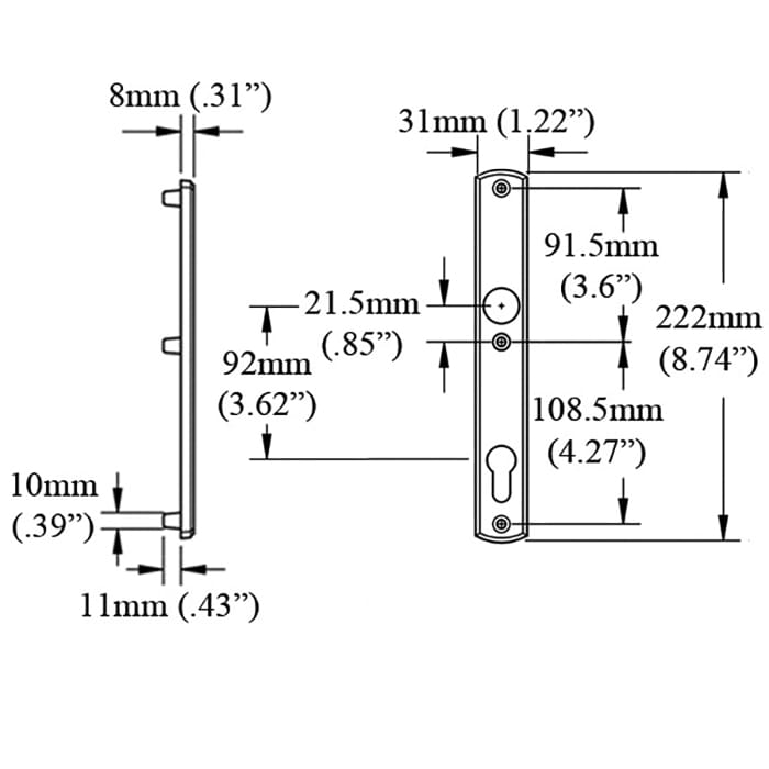 Hoppe Contemporary Interior Backplate M216N – 92mm PZ, Brushed Chrome
