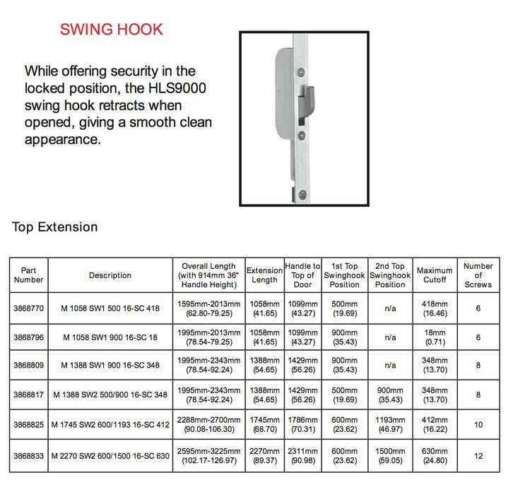 Hoppe Active Swing Hook Bottom Gear – 45mm Backset, 92mm PZ, 36" Handle Height