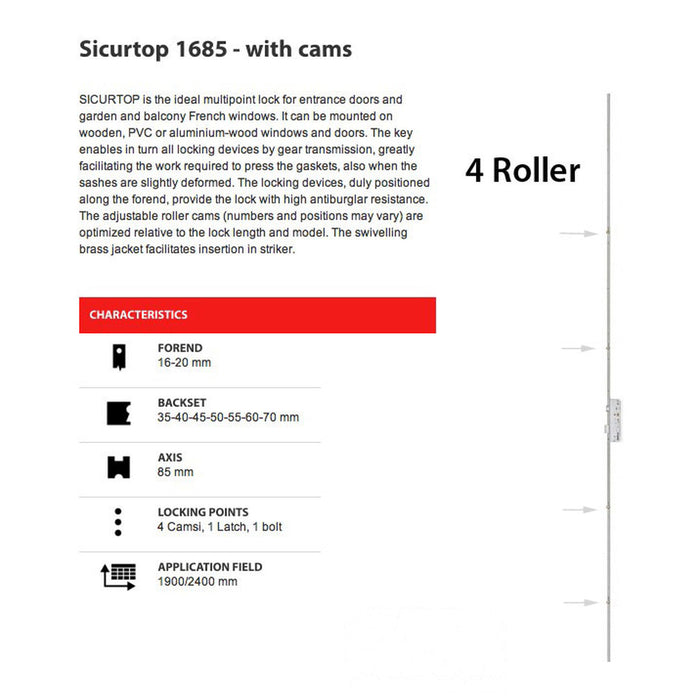 AGB 4-Roller Multipoint Lock – 55mm Backset, 85mm PZ