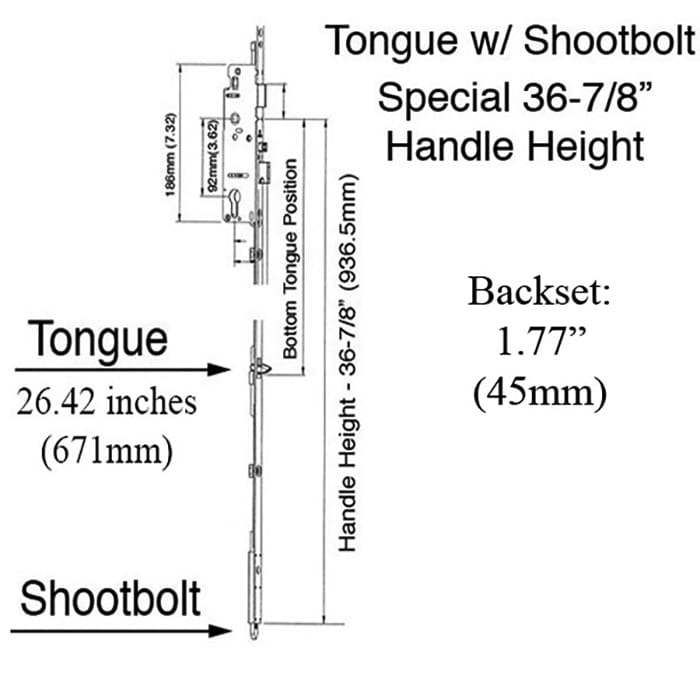 Hoppe HLS9000 5-Point Multipoint Lock for 93-1/4" Doors – 45mm Backset, 92mm PZ