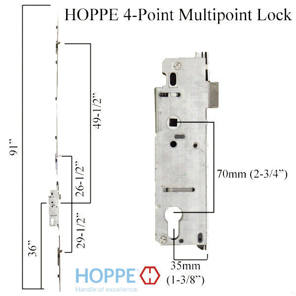 Hoppe/Fuhr 4-Point Multipoint Lock Kit for MW Doors – 35mm Backset, 92mm PZ