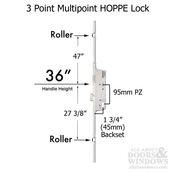 3-Point Multipoint Lock Kit with Rollers – 45mm Backset, 92mm PZ